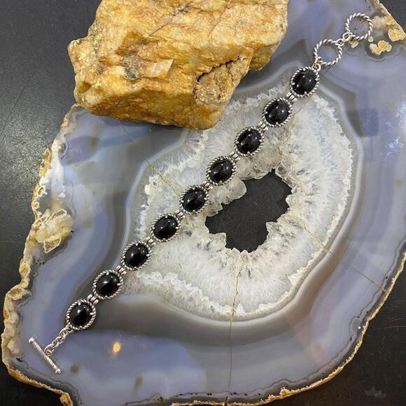 Carolyn Pollack Sterling Silver 9 Oval Onyx Reversible Link Bracelet For Women - Picture 5 of 10